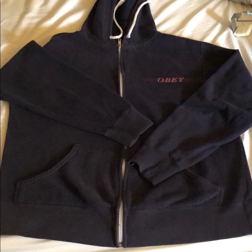 Woman’s L OBEY zip up “rose above”